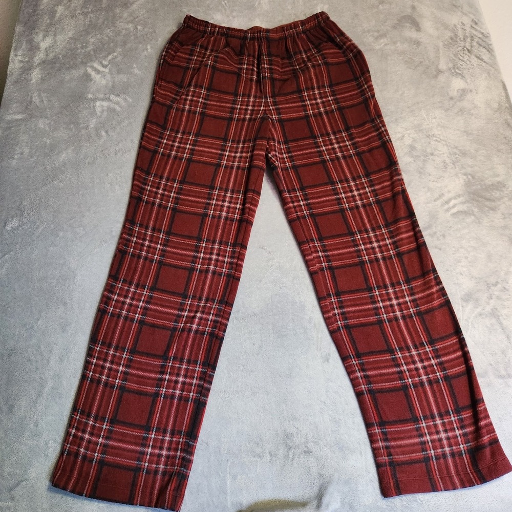 New SKIMS Unisex Fleece Sleep Pant S Small Wine Merlot Plaid Cozy Lounge Pants